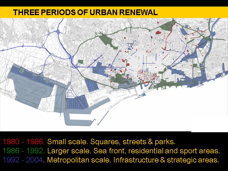 THREE PERIODS OF URBAN RENEWAL 1980 - 1986. Small scale. Squares, streets & parks.